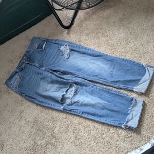 Stylish Blue Distressed Cropped Jeans